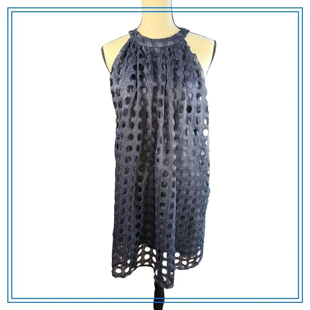Romeo Juliet Couture Dress Women's M Navy Blue Halter Sleeveless Eyelette - Picture 1 of 13